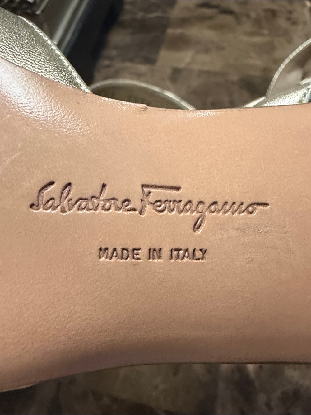 Salvatore Ferragamo Metallic Gold Pointed-Toe Slingback Heels - Picture 8 of 10